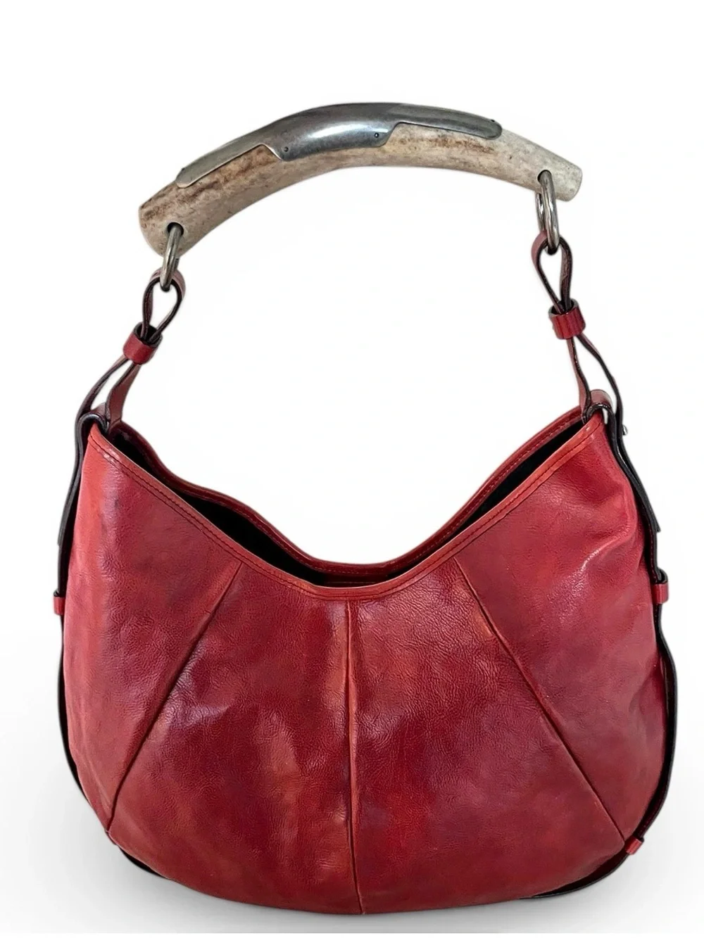 Vintage YSL Mombasa Horn Handle Hobo Bag Tom Ford Era Burgundy Leather Rare